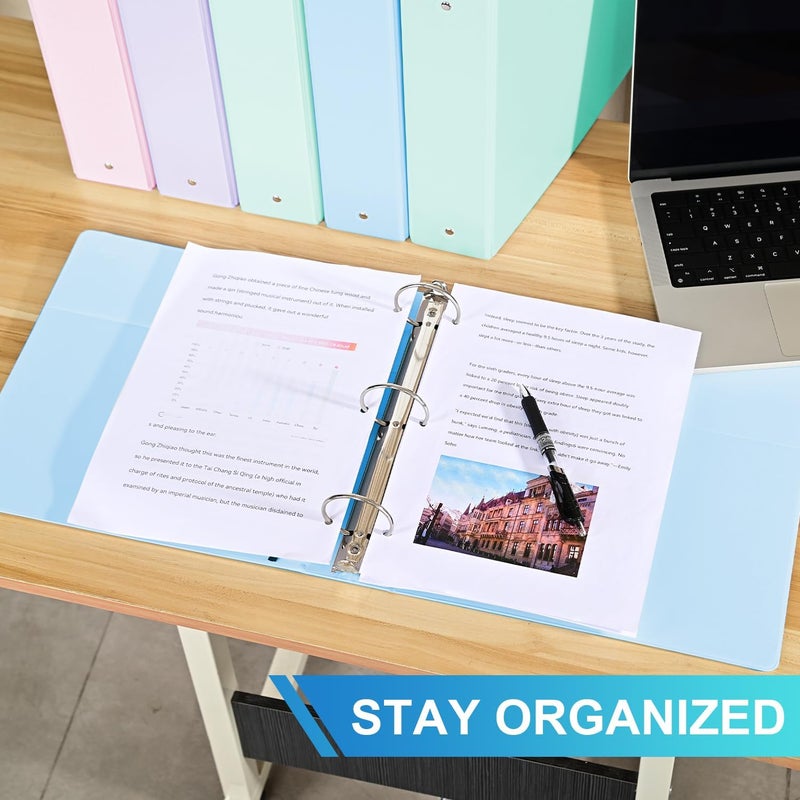 SUIN 2'' 3-Ring-Binder with Pockets, 450 Sheets Capacity, 2 inch Binders fits 11" x 8.5" US Letter Size, Assorted 4 Pastel Colors - Ideal for School, Office, and Home Use (2 inch) - Image 5